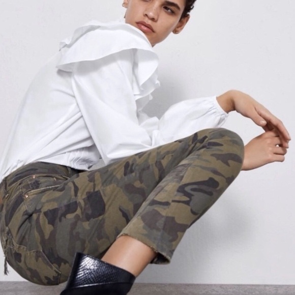 Zara NWT Camouflage High Rise Destroyed Skinny 2 4 - Picture 3 of 14